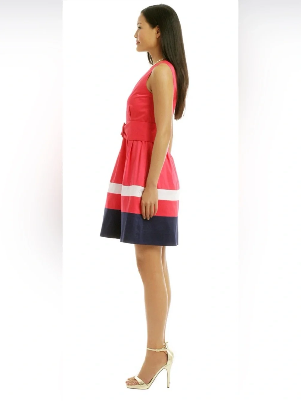Kate Spade Sawyer Belted Colorblock Dress Pink/Red White Navy Stripe Fit Flare 6